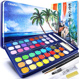 Watercolor Paint Set 48 Colors with Watercolor Paper, Ohuhu High Pigment Fundamental Watercolor Pan Watercolor Pallet with Water Brush Pen for Artists, Beginner, Student Back to School Gift
