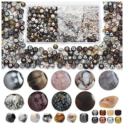 Rired 27 Craft Beads Bracelet Making Kit, 900pcs Grey Beads Include Assorted Glass Beads, Bicone Beads, Spacer Seed Beads for Jewelry Making, Necklace, Phone Charms and DIY Earrings
