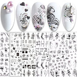 JMEOWIO 12 Sheets Spring Black White Flower Nail Art Stickers Decals Self-Adhesive Pegatinas Uñas Summer Butterfly Leaf Floral Nail Supplies Nail Art Design Decoration Accessories