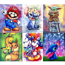6 Pack 5D DIY Diamond Painting for Adults, Full Drill Round Crystal Rhinestone Diamond Painting Craft Art Kits for Adults Kids Gifts Home Wall Decor 9.8×13.7 Inch - Cartoon