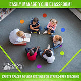 Carpet Spots for Classroom - 30 Pack of 5 inch Carpet Markers - Improves Student Learning & Includes Bonus Hook Tape, Sticker Seat Spots, Blank Spot Labels by GrowBrights