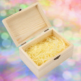 Caydo Unfinished Wood Box with Light Yellow Shredded Tissue Paper for Valentine's Day and Easter Gift Storage and Decoration, 5.9" x 4.1" x 3.4"