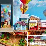 WYD DIY Book Stand Series Mini Book House Book Shape Box Three-Dimensional Assembled Miniature Dollhouse Puzzle Toy with Dust Cover for Children's Birthday Learning Gift (hot air Balloon)