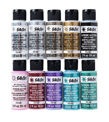 FolkArt Extreme Glitter Acrylic Craft Paint Set Formulated to be Non-Toxic and Designed for Beginners and Artists, Ten 2 oz Bottles, 20 Fl Oz