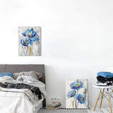 Blue Flower Canvas Wall Art: Bloom Artwork Floral Painting Print on Canvas for Bedroom Living Room (24'' x 18'' x 2 Panels)