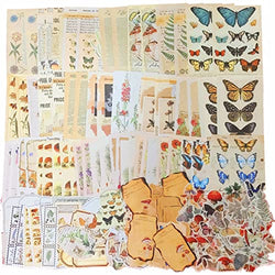 200PCS Vintage Scrapbooking Sticker Paper Pack for Art Journaling Bullet Junk Journal Supplies Planners Notebook DIY Craft Kits Collage Album Aesthetic Cottagecore Picture Frames with Plants Flower Butterfly Mushroom