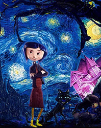 Coraline and Cat Vincent Van Gogh Starry Night Christmas Home 5D Full Drill Diamond Painting Kit, DIY Diamond Rhinestone Painting Kits for Adults and Children Halloween 11.8x15.8in