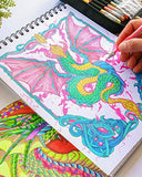 ColorIt Colorful Dragons Adult Coloring Book - 50 Single-Sided Designs, Thick Smooth Paper, Lay Flat Hardback Covers, Spiral Bound, USA Printed, Dragon Pages to Color