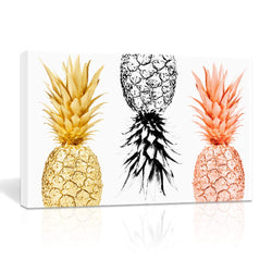 K-Road Pineapple Decor Framed Canvas Wall Art for Bathrooms Fashion Painting Prints Picture Living Room Party Decoration 10x16 Inch