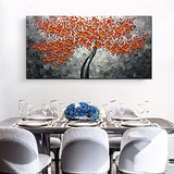 Metuu Modern Canvas Paintings, Texture Palette Knife Red Flowers Paintings Modern Home Decor Wall Art Painting Colorful 3D Flowers Tree Wood Inside Framed Ready to Hang 24x48inch