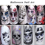 25 Sheets Halloween Nail Stickers Day of The Dead Water Transfer Nail Decals Skull Ghost Eye Hulk Clown Witch Nail Art Stickers Halloween Party Supply Favors Manicure Tips Charms Decoration