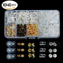 Zikken 1040 Pcs Earring Backs Kit with 10 Style, Safety Silicone and Stainless Steel Earrings Posts