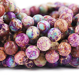 70PCS Natural 8MM Healing Gemstone Colorful Imperial Jasper Energy Stone Round Loose Beads, Semi-Precious Crystal Beads with Free Elastic String for Jewelry Making DIY