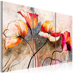 artgeist Hand Painted Canvas Wall Art Flowers 47.2” x 31.5” 3 pcs Picture Image Artwork Modern Contemporary Framed Art Home Office Decoration Beige Red Orange 22353