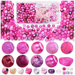 Rired 27 8mm Round Glass Beads Kit, Craft Beads for Bracelet Making, Hot Pink Color with 4mm Bicone Crystal Beads, 2-4mm Spacer Seed Beads for Jewelry Making, Necklace, Phone Charms, DIY Earrings