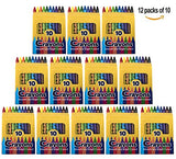 12 Pack Crayons - Wholesale Bright Wax Coloring Crayons in Bulk, 10 Per Box, 12 Box Bundle Art Set
