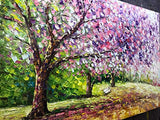 Boiee Art,24x36inch Hand Painted Cherry Blossom Tree on Canvas Blooming Life Oil Painting Modern Abstract Forest Canvas Wall Art Landscape Artwork Home Decor Art Wood Inside Framed Ready to Hang