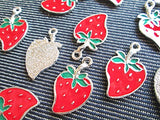 6 Pcs - Enamel Strawberry Pewter Charms Pendants Berry (NS254)