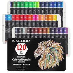 Kalour 120 Premium Colored Pencils Set for Adult Coloring Books - Soft Core - Professional Art Drawing Pencils for Drawing Sketching Shading Blending - Gift Tin Box for Artists Beginners