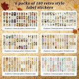 180 Pcs Vintage Style Label Stickers Set, Aesthetic DIY Craft Paper, Retro Nature Butterfly Flower Manuscript for Journaling Supplies Scrapbooking Planner Bullet Notebook Phone Cases Laptops Calendars