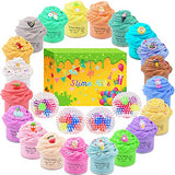 24 Pack Butter Slime Kit, with 4 Stress Relief Balls, Ice Cream, Fruit and Animal Slime Charms, Non-Sticky & Super Stretchy, Slime Party Favors Stress Relief Putty Toy for Girls Boys