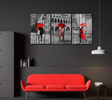 JiazuGo - Paris Canvas Wall Art for Bedroom - Lovers Kiss Under the Red Umbrella - Modern Black White Romance Rainy City Street View Pictures Poster Print Artwork Home Decor for Bathroom Livingroom