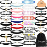 Outee 30 PCS Black Velvet Choker Necklace Set Henna Tattoo Choker Set Velvet Tattoo Ribbon Velvet