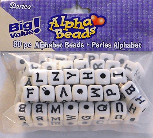 Darice 1971-57, 12 Millimeter, 80 Piece, Alphabet Cube Beads, White with Black lettering