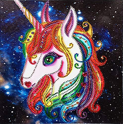 MXJSUA DIY 5D Special Shape Diamond Painting by Number Kit Crystal Rhinestone Round Drill Art Craft for Home Wall Decor 12X12In Colored Unicorn
