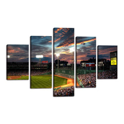 Yatsen Bridge Landscape Canvas Prints 5 Panels Fenway Park Painting Poster Baseball Game Wall Art Picture Decor for Living Room Bedroom Kitchen Office Home Present Framed Ready to Hang (60" Wx40 H)