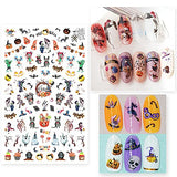 1200+ Patterns Halloween Nail Stickers - 3D Self-Adhesive Halloween Nail Art Stickers Decals Pumpkin Skull Spider Ghost Witch Nail Design for Halloween Party Manicure DIY Tips Decorations