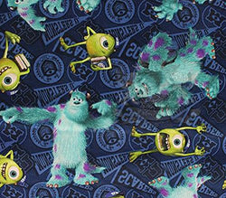 100% Cotton Fabric Quilt Prints - MONSTERS UNIVERSITY SULLEY AND MIKE/45 Wide/Sold by the yard