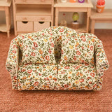 yuye-xthriv Miniature Sofa Props Decoration Wooden Scale 1:12 Country Style Floral Pattern Doll House Sofa Model for Decor B