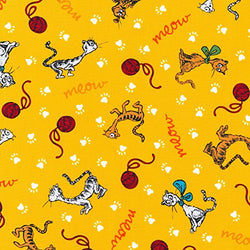 Cat Fabric - Dr. Seuss - What Pet Should I Get? - Cats - Yellow - 100% Cotton - By The Yard