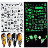 Halloween Nail Art Stickers Decals 3D Self-Adhesive Luminous Nail Decals for Halloween Nail Designs Nail Art Supplies 6Pcs Ghost Spider Web Witch Skull Pumpkin Glow in The Dark Nail Stickers for Kids