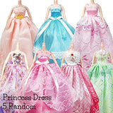AMETUS Doll Clothes and Accessories for 11.5 inch Dolls, Princess Dresses x5, Shoes x10, Bracelets x5, Crowns x5, 25 PCS, Birthday Girl Gift