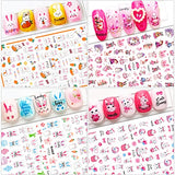 8 Sheets Easter Nail Art Stickers 3D Bunny Nail Decal for Nail Art Easter Bunny Ear Carrot Rabbit Nail Stickers Spring Nail Design Supplies Manicure Tips Charms Nail Decals for Women Kids Girls