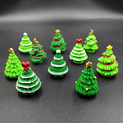 EMiEN 10 Pieces Christmas Trees Miniature Ornament Kits Set for DIY Fairy Garden Dollhouse Decoration,5 Different Design, 2 Colors for Each Design