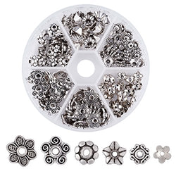 Pandahall 1Box/180pcs Tibetan Style Alloy Flower Petal Bead Caps Beads Spacers for Jewelry