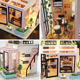 Dollhouse Miniature with Furniture, DIY Wooden Doll House Kit Plus LED Dust Cover and Music Movement, 1:24 Scale Creative Room Idea Best Gift for Children Friend Lover（Hour Light Studio）