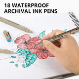 Shuttle Art 18 Pack Ultra Fine Point Tip Micro Line Pens - Waterproof Archival Ink & 11 Colors in 0.3MM Felt Tip - 7 Blacks in Tip Sizes 0.15MM to 0.5MM For Journaling Technical Illustrating Drawing