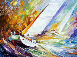 Large Abstract Art - Regatta — Palette Knife Sailboat Yacht Oil Painting On Canvas By Leonid Afremov Studio