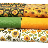 David Angie Sunflowers Printed Faux Leather Sheet Litchi PU Synthetic Leather Sheet Assorted 6 Pcs 7.9" x 13.4" (20 cm x 34 cm) for Earrings Headbands Making (Sunflower)