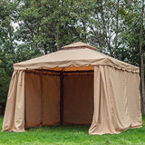 Outsunny 10’ x 10’ Outdoor Patio Gazebo with Beautiful Polyester Curtains, 2-Tier Roof, & Mesh Screen Drapes, Khaki