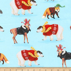 Robert Kaufman Critter Cabin Animals Sweaters Jackets Ice Fabric by The Yard