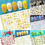 15 Sheets Nail Stickers with Flower Fruits Season Stickers 5D and 3D Self-Adhesive, 5 Boxes Nail Art Designs with Nail Foils, Nail Rhinestones, Butterfly Leaves Heart Snow Christmas Sequins, Chunky and fine Mixed Glitter