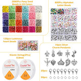 Glass Bead Kit for Jewelry Making - 2880 Seed Beads in 24 Colors, 800 Alphabet Beads, 120 Glow in The Dark Heart Beads, 10 Silver Charms, 20 Lobster Clasps, 50 Jump Rings, 8mm Elastic Cord, Tweezers