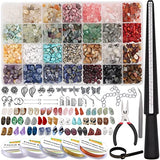 Ring Making Kit with 28 Colors Chip Stone Beads, EuTengHao 1489Pcs Irregular Natural Gemstone Beads Kit with Jewelry Findings Pendants Charms Beading Supplies for Necklace Bracelet Earring Making