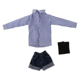 Fenteer 3pcs/Set 1/6 Doll Stripe Shirt Wrapped Chest Pant Clothes for Blythe, Licca, Momoko, Azone, Pullip, 12Inch Dolls Blue