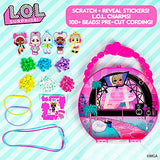 L.O.L. Surprise! Jewelry Activity Case by Horizon Group USA, Create Your Own LOL Surprise Jewelry, Includes 5 LOL Charms, 100+ Beads, Pre-Cut Cording, Reusable Case & Surprise Scratch Reveal Stickers